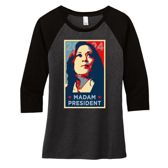 Madam President Kamala Harris 2024 Change Breaking Barriers Women's Tri-Blend 3/4-Sleeve Raglan Shirt