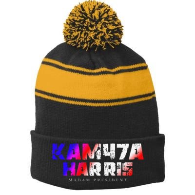 Madam President Kamala Harris Kam47a Stripe Pom Pom Beanie