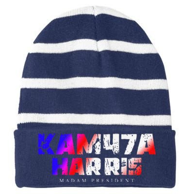 Madam President Kamala Harris Kam47a Striped Beanie with Solid Band