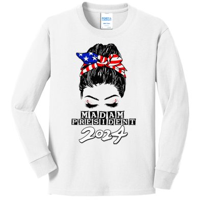 Madam President Kamala Harris 2024 Harris Waltz 24 Kids Long Sleeve Shirt