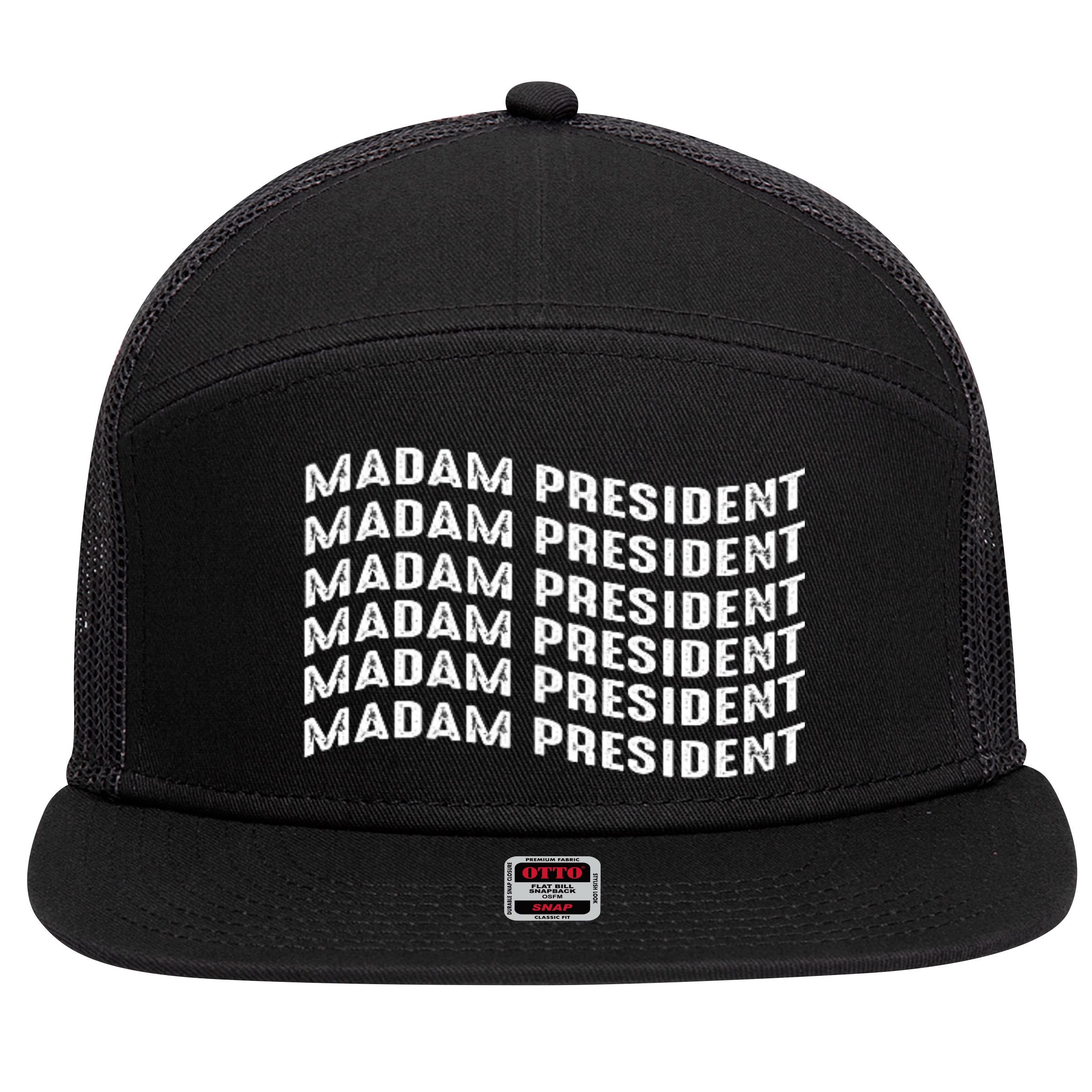 Madam President Kamala 2024 7 Panel Mesh Trucker Snapback Hat