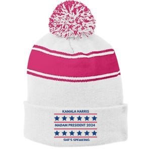 Madam President Kamala Harris 2024 Stripe Pom Pom Beanie