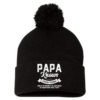 Mens Papa Knows Everything Shirt 60th Gift Funny Father's Day TShirt Pom Pom 12in Knit Beanie