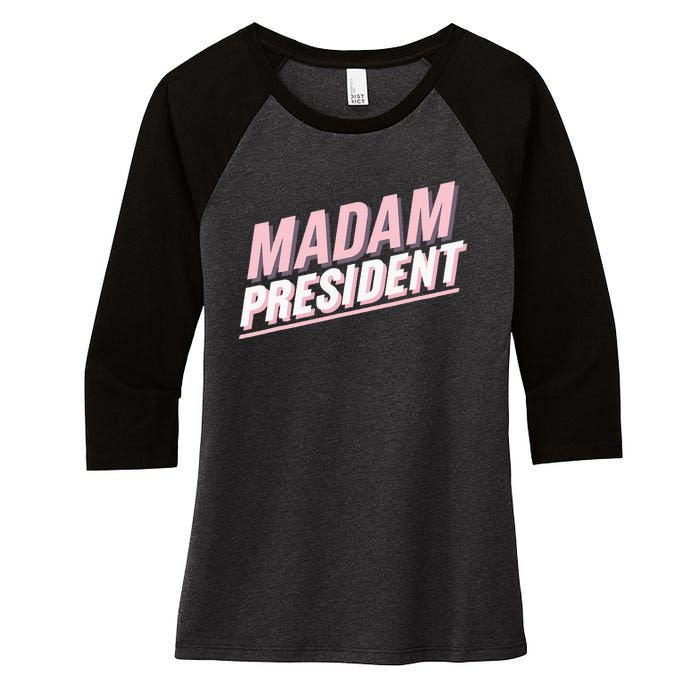 Madam President Kamala Harris 2024 Political Women's Tri-Blend 3/4-Sleeve Raglan Shirt