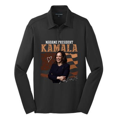 Madame President Kamala Illustration Silk Touch Performance Long Sleeve Polo