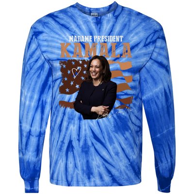 Madame President Kamala Illustration Tie-Dye Long Sleeve Shirt