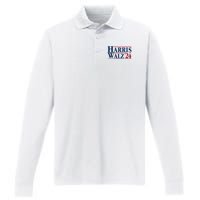 Madam President Kamala Harris Tim Walz Vp Brat Cat Ladies 2024 Performance Long Sleeve Polo