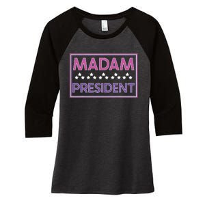 Madam President Kamala Harris 2024 Women's Tri-Blend 3/4-Sleeve Raglan Shirt