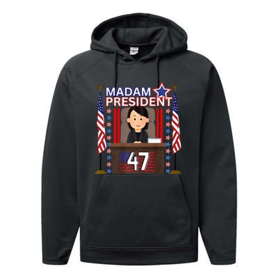 Madam President Kamala Harris 47th President Potus Premium Performance Fleece Hoodie