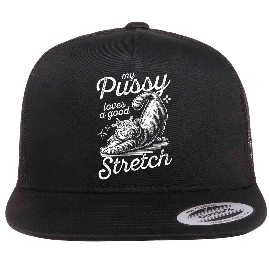 My Pussy Loves A Good Stretch Cat Flat Bill Trucker Hat