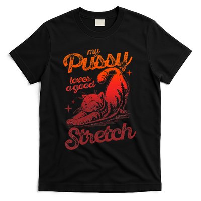 My Pussy Love A Good Stretch Funny Raunchy Cat Humor Meme T-Shirt