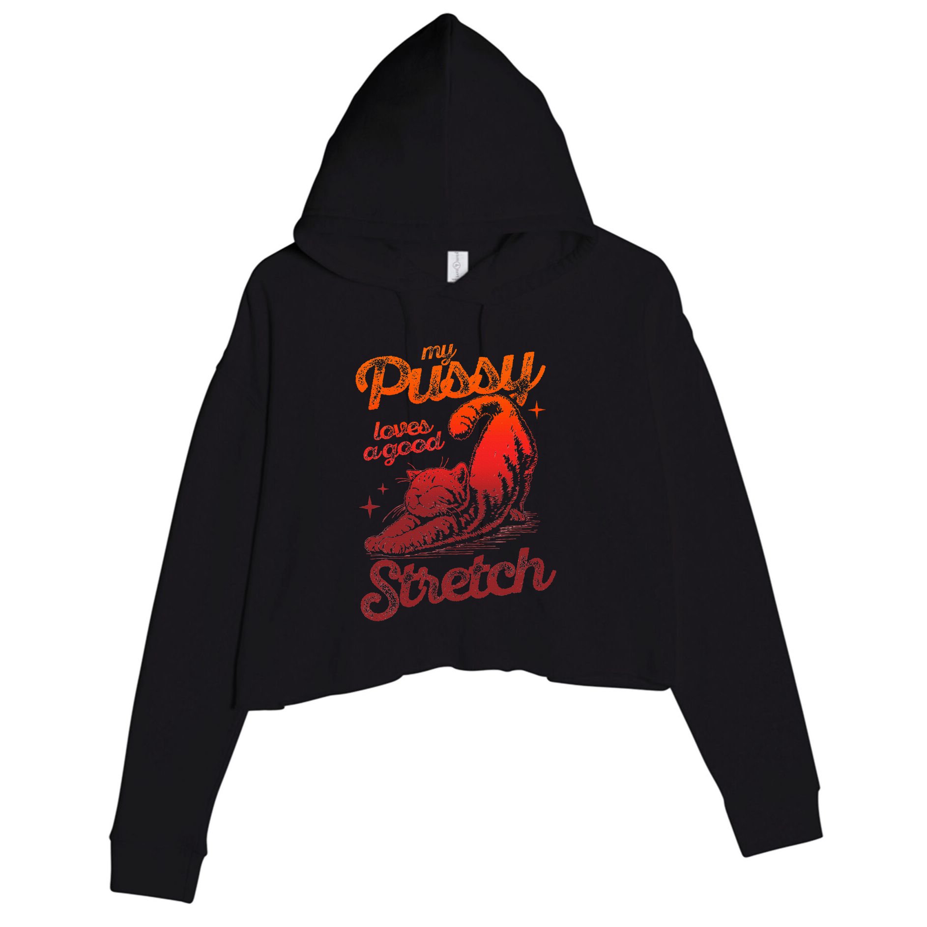 My Pussy Love A Good Stretch Funny Raunchy Cat Humor Meme Crop Fleece Hoodie