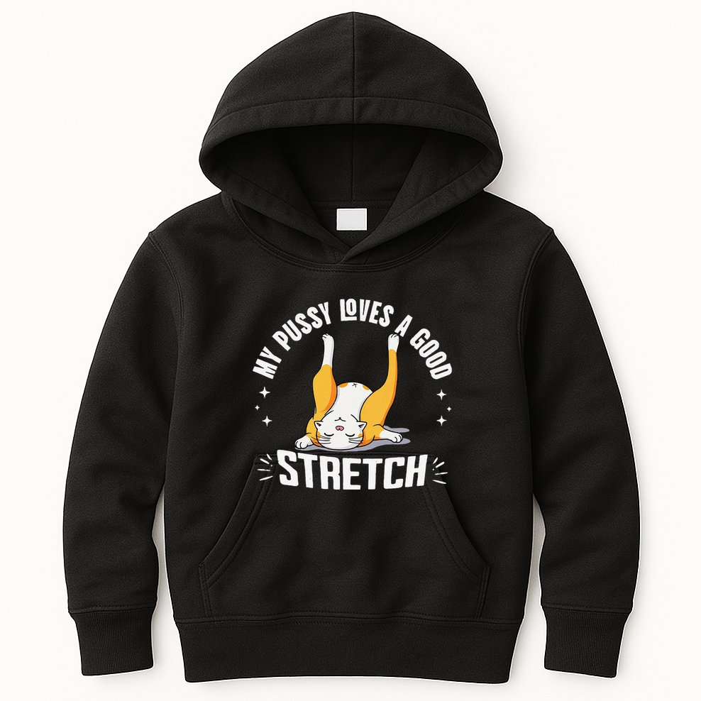 My Pussy Love A Good Stretch Funny Raunchy Cat Meme .Png Kids Hoodie