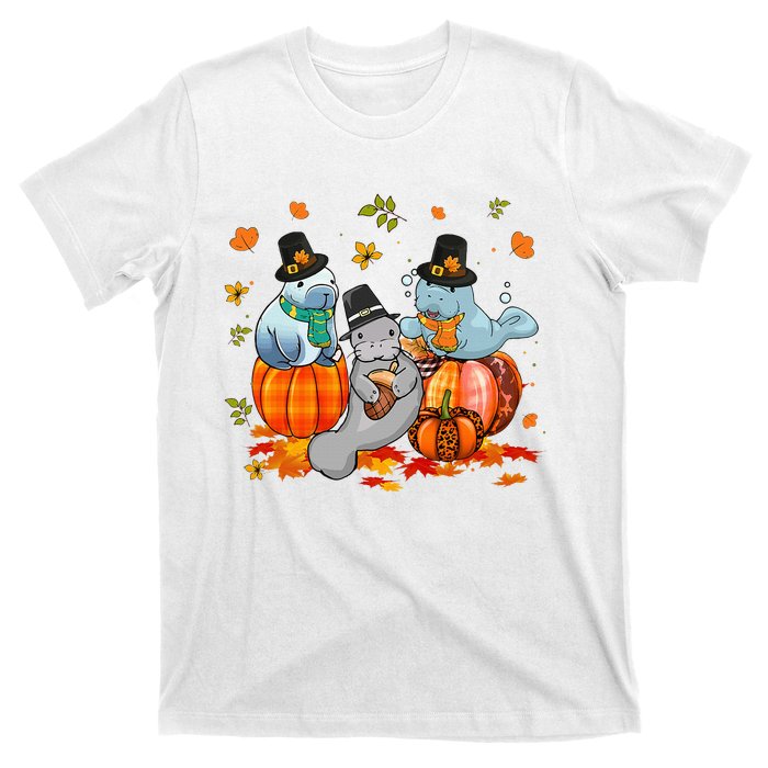 Manatee Pumpkin Leopard Buffalo Plaid Fall Thanksgiving T-Shirt