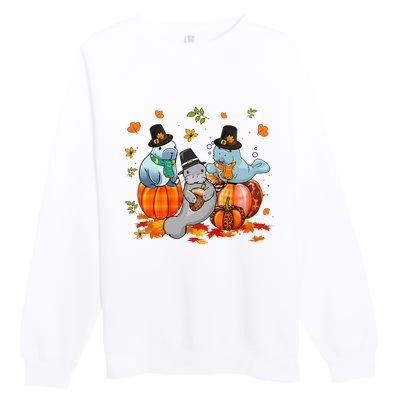 Manatee Pumpkin Leopard Buffalo Plaid Fall Thanksgiving Premium Crewneck Sweatshirt