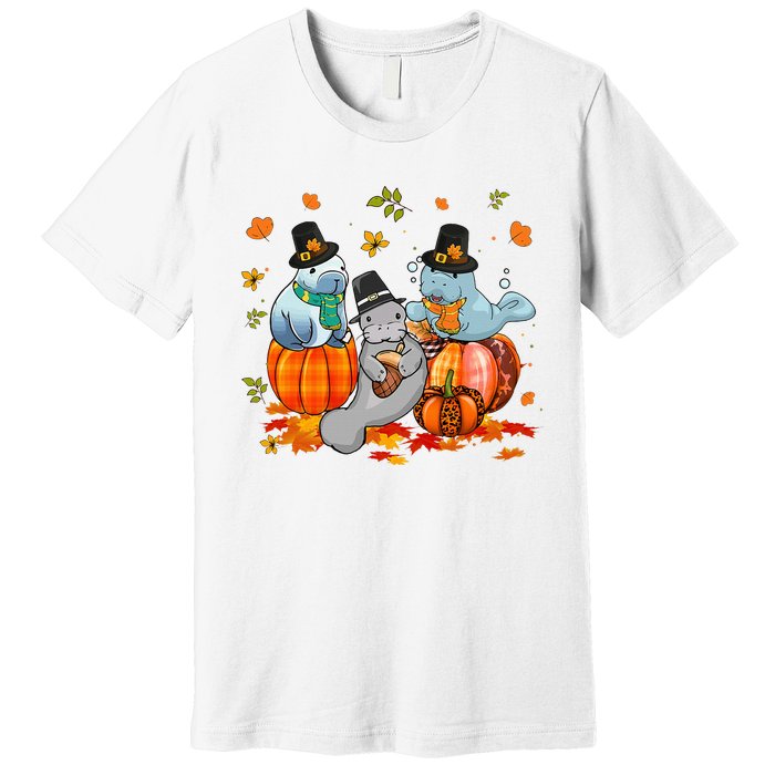 Manatee Pumpkin Leopard Buffalo Plaid Fall Thanksgiving Premium T-Shirt