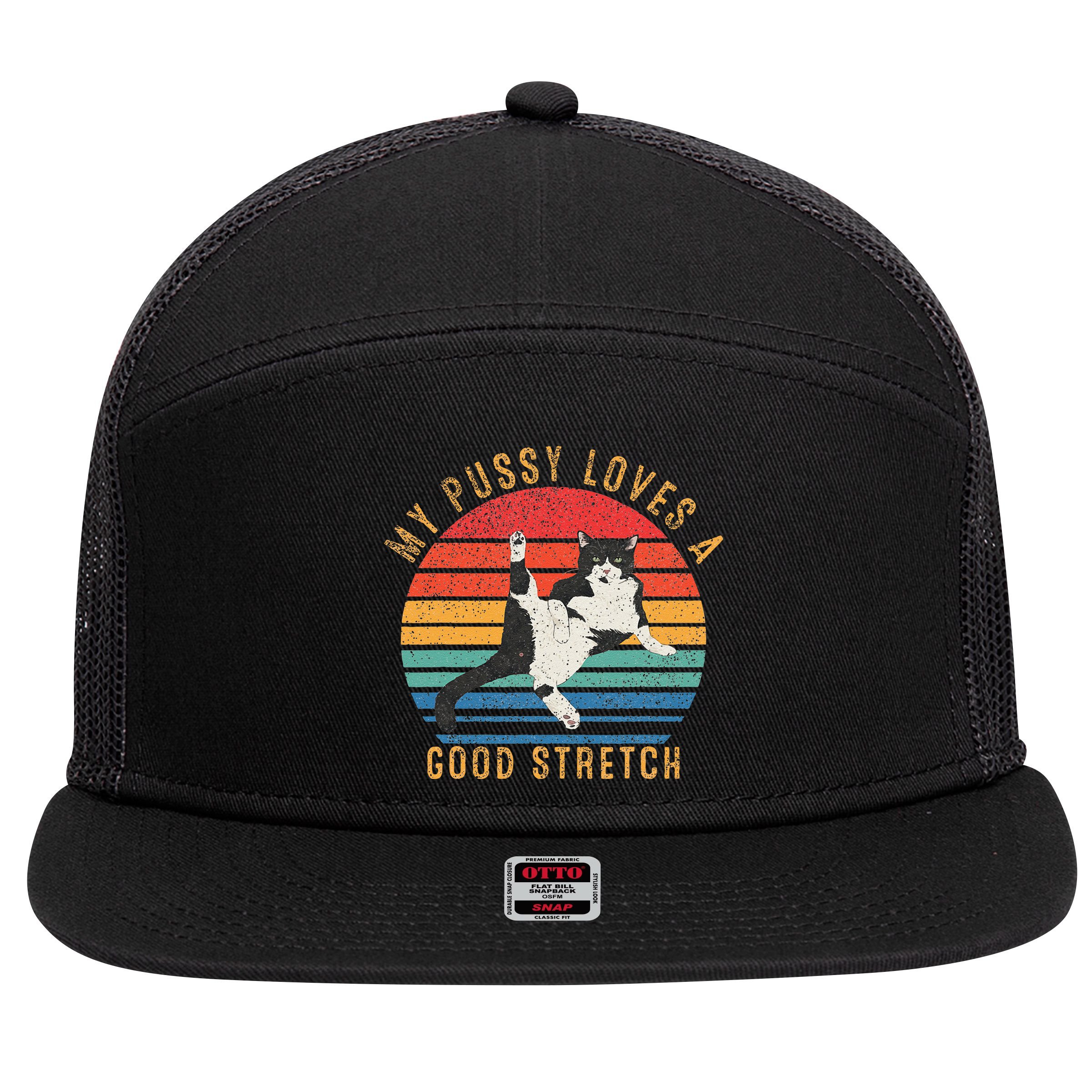 My Pussy Love A Good Stretch Funny Raunchy Cat Meme .Png 7 Panel Mesh Trucker Snapback Hat