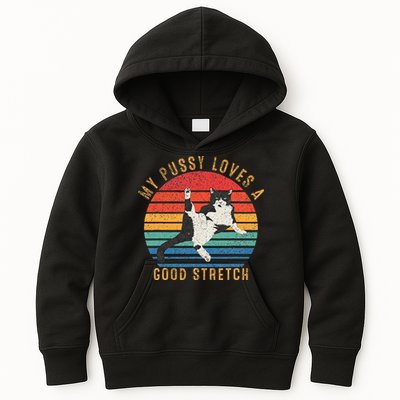 My Pussy Love A Good Stretch Funny Raunchy Cat Meme .Png Kids Hoodie