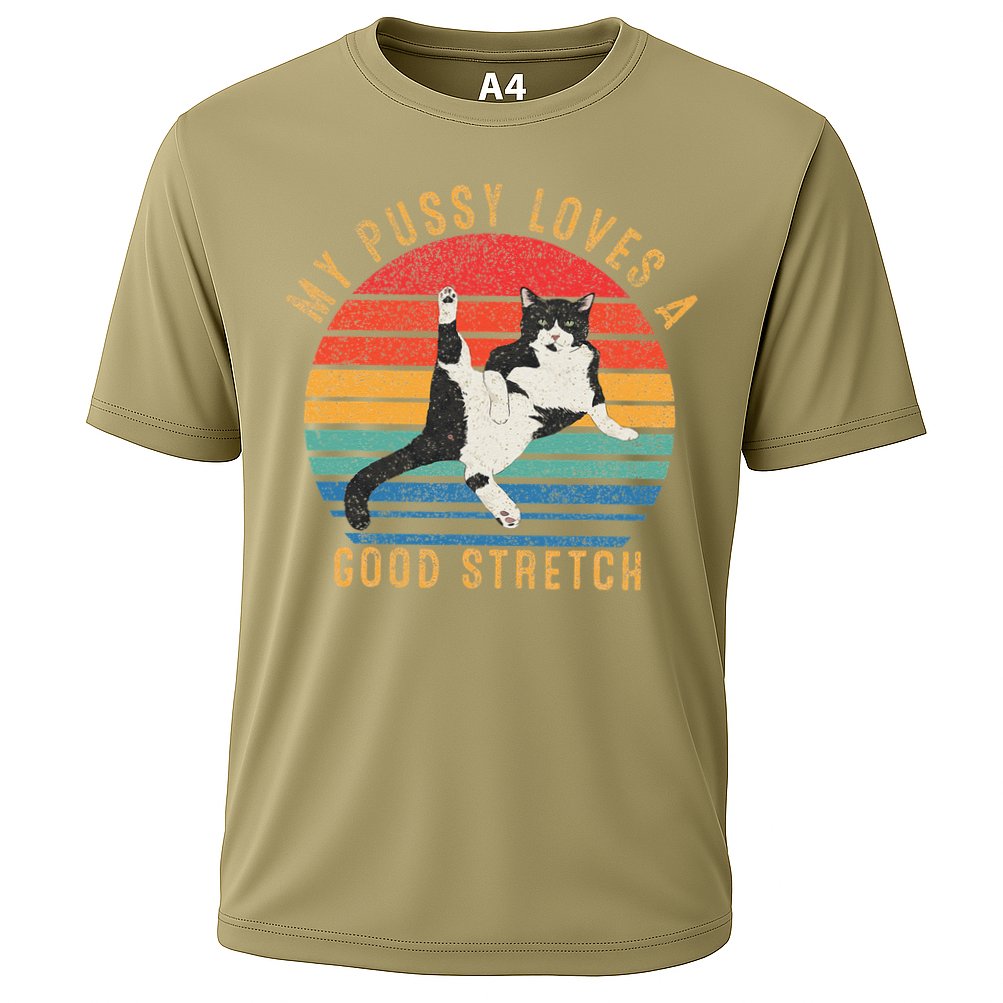 My Pussy Love A Good Stretch Funny Raunchy Cat Meme .Png Cooling Performance Crew T-Shirt