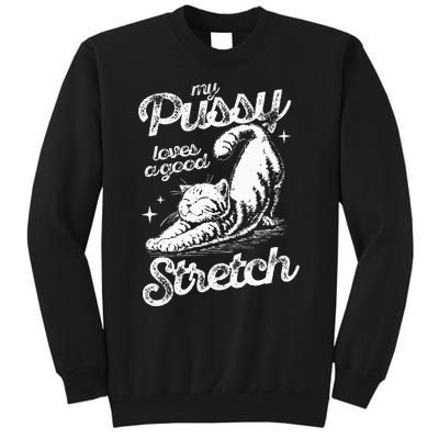 My Pussy Love A Good Stretch Funny Raunchy Cat Funny Meme Tall Sweatshirt