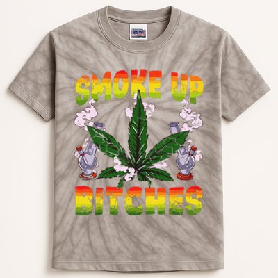 Marijuana Pot Leaf Smoke Up Bitches Cannabis Weed 420 Stoner Kids Tie-Dye T-Shirt