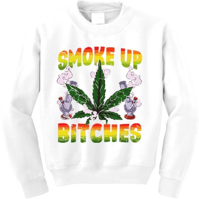 Marijuana Pot Leaf Smoke Up Bitches Cannabis Weed 420 Stoner Kids Sweatshirt