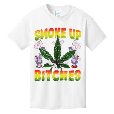 Marijuana Pot Leaf Smoke Up Bitches Cannabis Weed 420 Stoner Kids T-Shirt