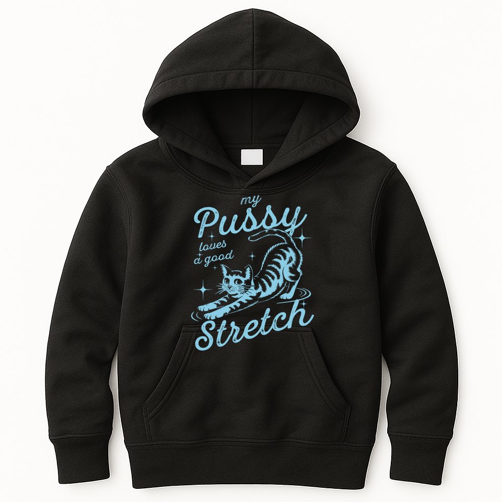 My Pussy Loves A Good Stretch Inappropriate Adult Humor Cat Kids Hoodie