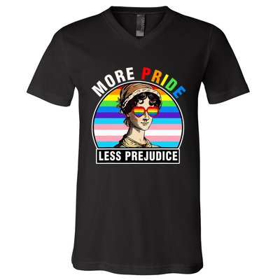 More Pride Less Prejudice Lgbt Gay Proud Ally Pride Month Funny V-Neck T-Shirt