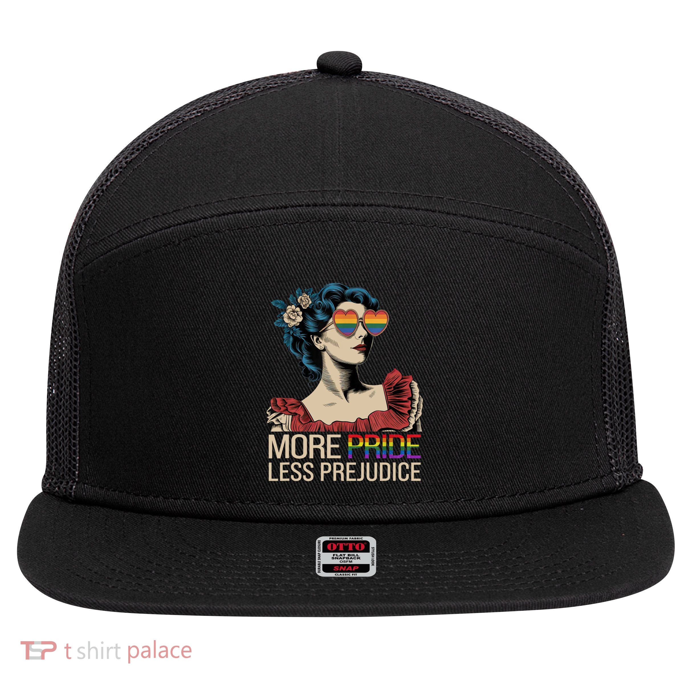 More Pride Less Prejudice Pride Month LGBTQ  7 Panel Mesh Trucker Snapback Hat