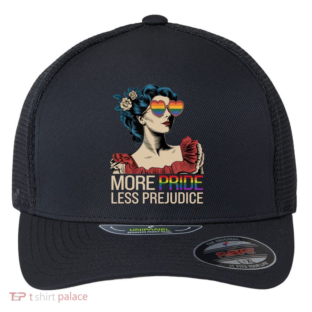 More Pride Less Prejudice Pride Month LGBTQ  Flexfit Unipanel Trucker Cap