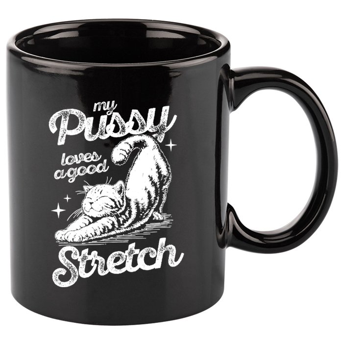 My Pussy Love A Good Stretch Funny Raunchy Cat Funny 11oz C Handle Ceramic Mug