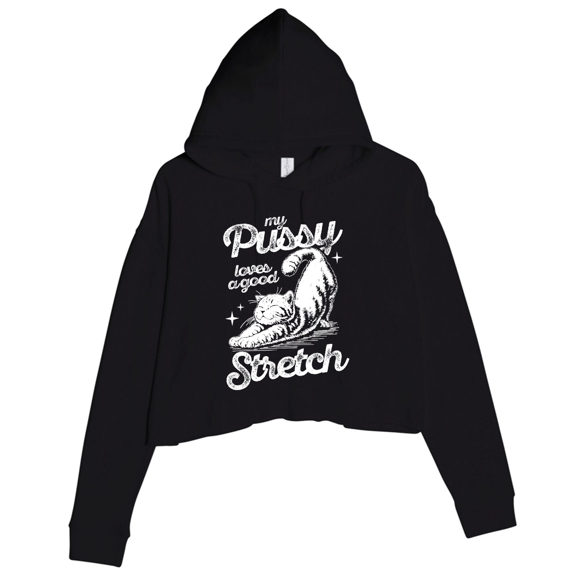 My Pussy Love A Good Stretch Funny Raunchy Cat Funny Crop Fleece Hoodie