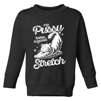 My Pussy Love A Good Stretch Funny Raunchy Cat Funny Toddler Sweatshirt