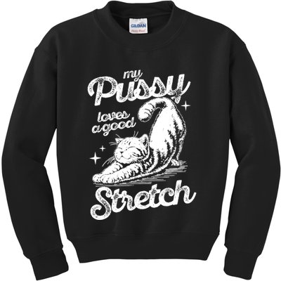 My Pussy Love A Good Stretch Funny Raunchy Cat Funny Kids Sweatshirt
