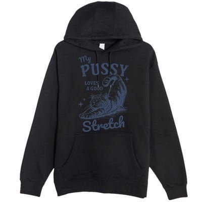 My Pussy Love A Good Stretch Funny Raunchy Cat Meme Premium Pullover Hoodie