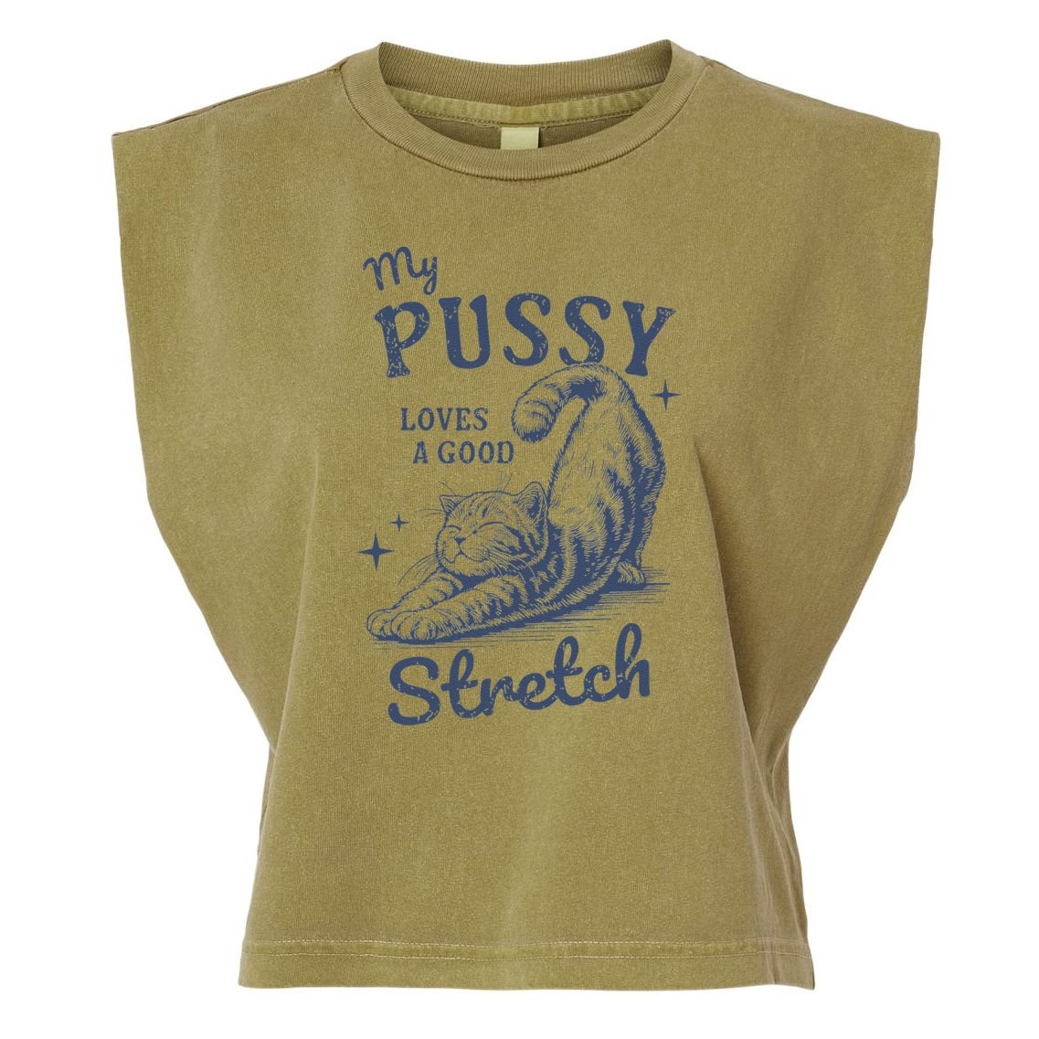 My Pussy Love A Good Stretch Funny Raunchy Cat Meme Garment-Dyed Women's Muscle Tee