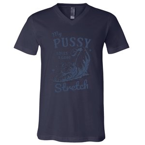 My Pussy Love A Good Stretch Funny Raunchy Cat Meme V-Neck T-Shirt