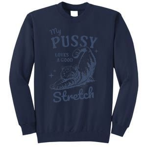 My Pussy Love A Good Stretch Funny Raunchy Cat Meme Tall Sweatshirt