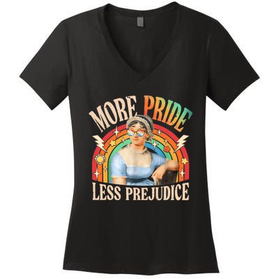 More Pride Less Prejudice Lgbtq Rainbow Women's V-Neck T-Shirt