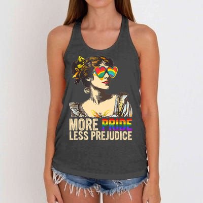 More Pride Less Prejudice Lgbtq Rainbow Women's Knotted Racerback Tank