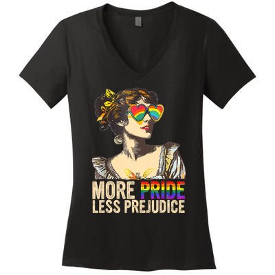 More Pride Less Prejudice Lgbtq Rainbow Women's V-Neck T-Shirt