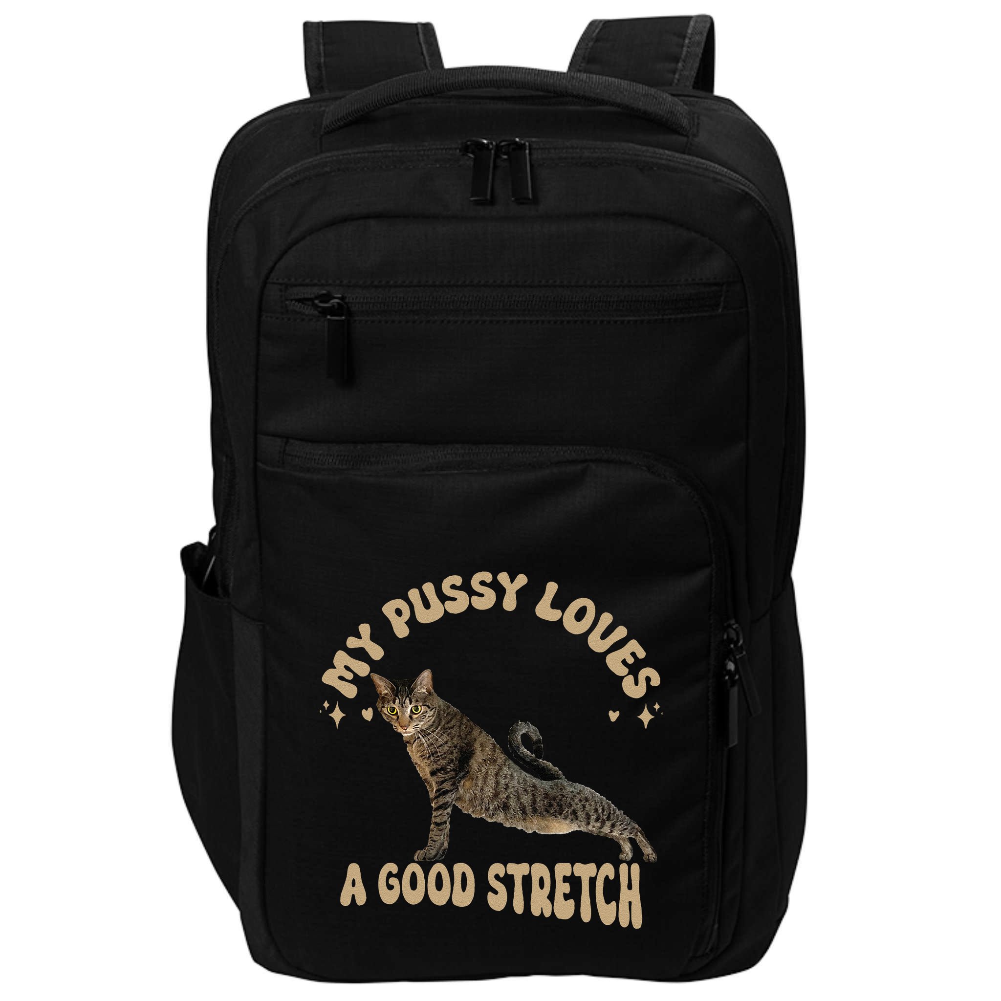 My Pussy Love A Good Stretch Funny Raunchy Cat Meme Impact Tech Backpack
