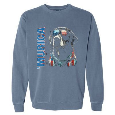 Murica Patriotic Labrador Retriever 4th Of July Dog Garment-Dyed Sweatshirt