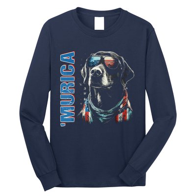 Murica Patriotic Labrador Retriever 4th Of July Dog Long Sleeve Shirt