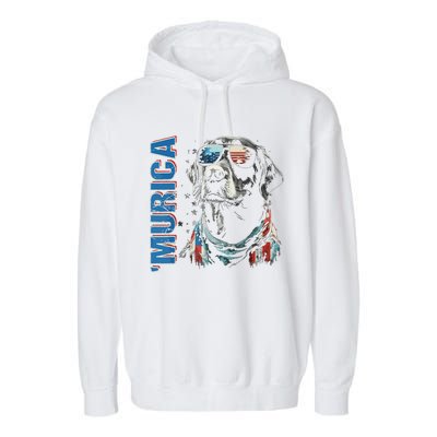 Murica Patriotic Labrador Retriever 4th Of July Dog Garment-Dyed Fleece Hoodie