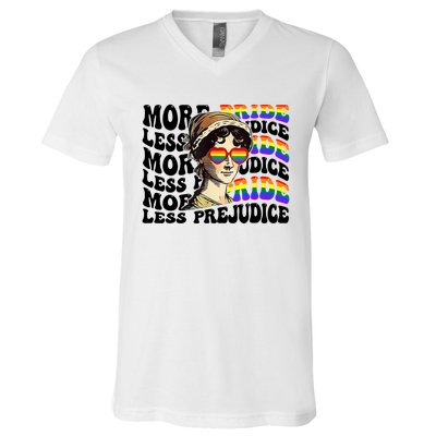 More Pride Less Prejudice Lgbt Gay Proud Ally Pride Month V-Neck T-Shirt