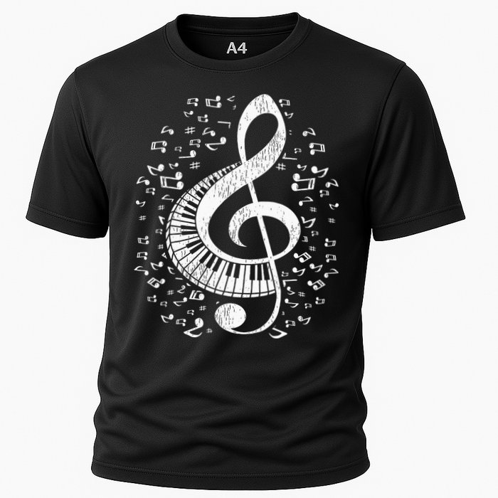 Musician Pianist Music Notes Keyboard Treble Clef Piano Cooling Performance Crew T-Shirt