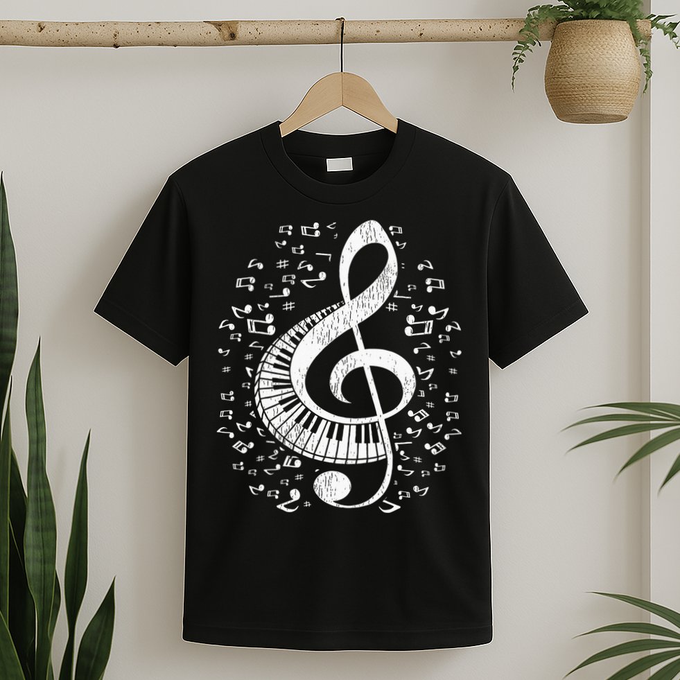 Musician Pianist Music Notes Keyboard Treble Clef Piano T-Shirt