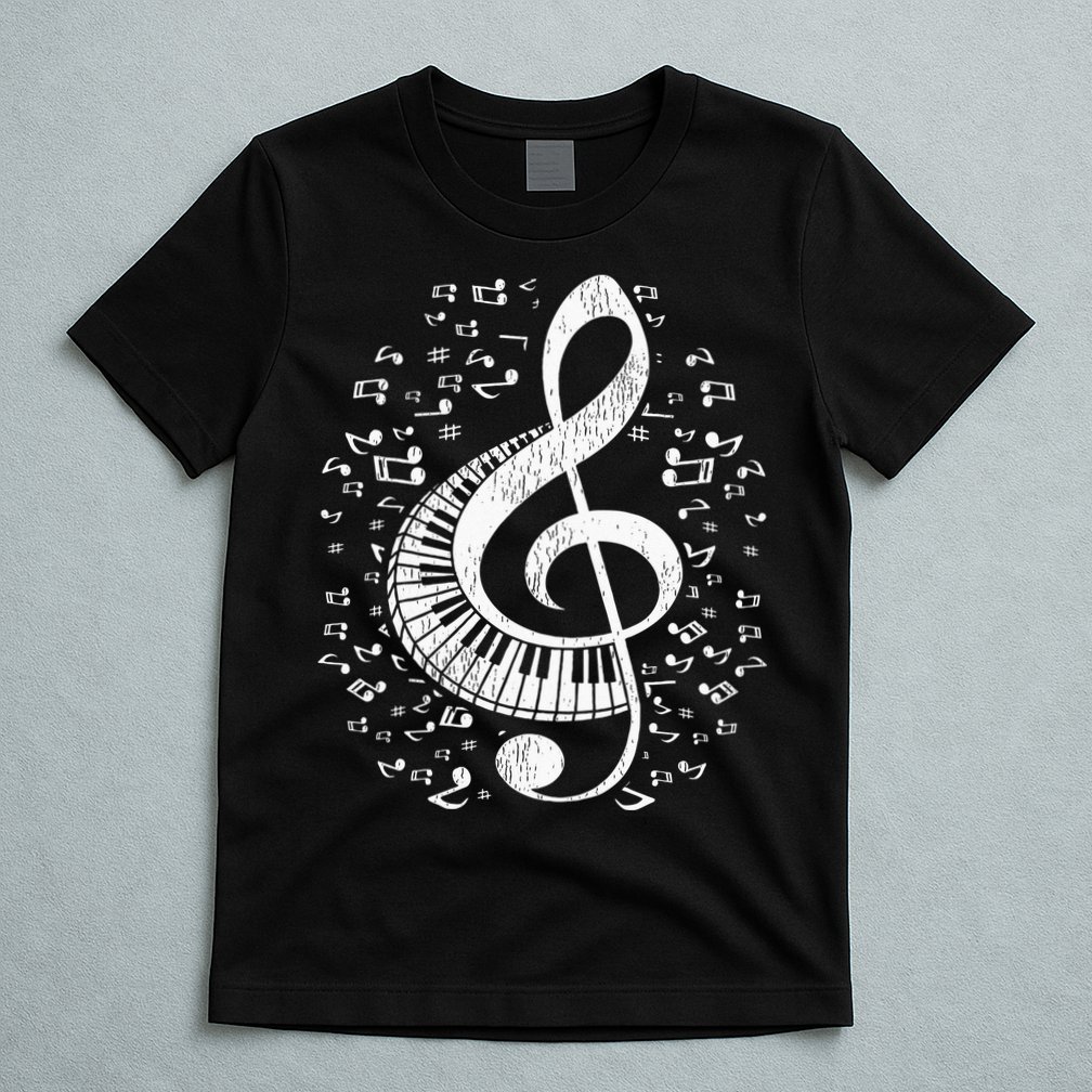 Musician Pianist Music Notes Keyboard Treble Clef Piano T-Shirt